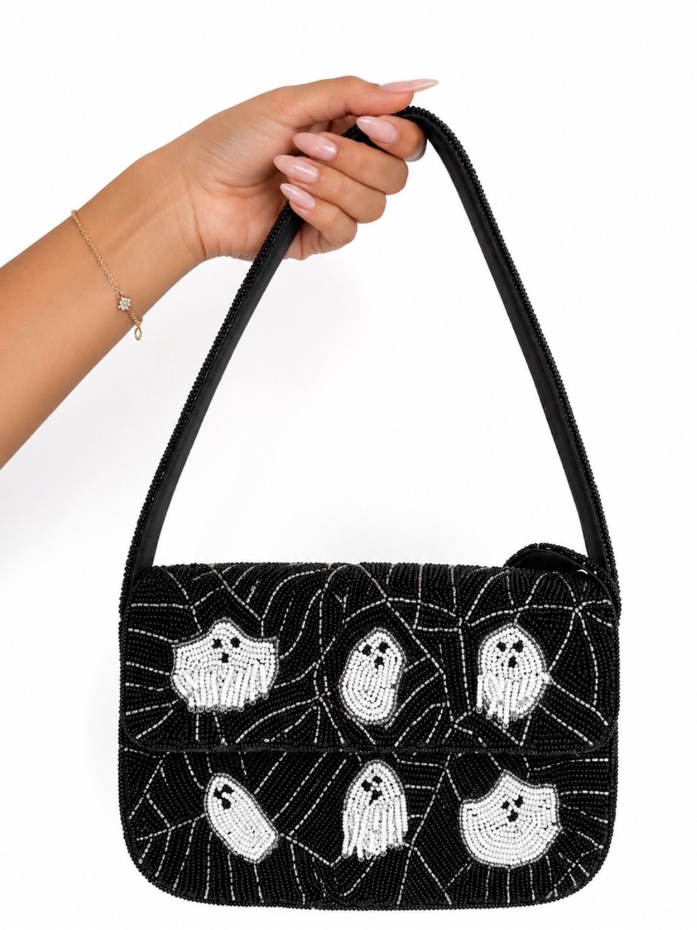 NWT VIRAL✨👻 SOL AND MER 👻✨ Ghost Beaded Shoulder Bag Halloween Purse Black